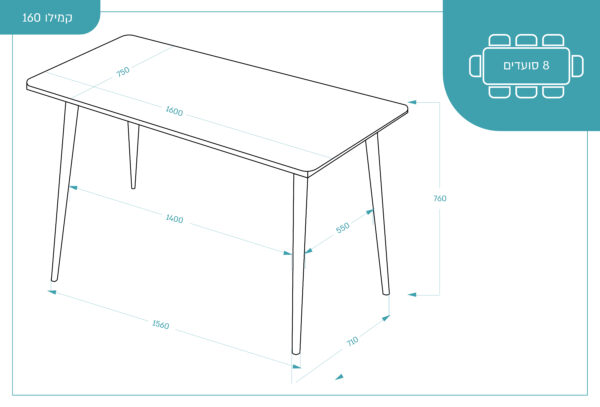 ⁦שולחן קמילו 160 במבחר צבעים + רגליים שחורות⁩ – תמונה ⁦9⁩